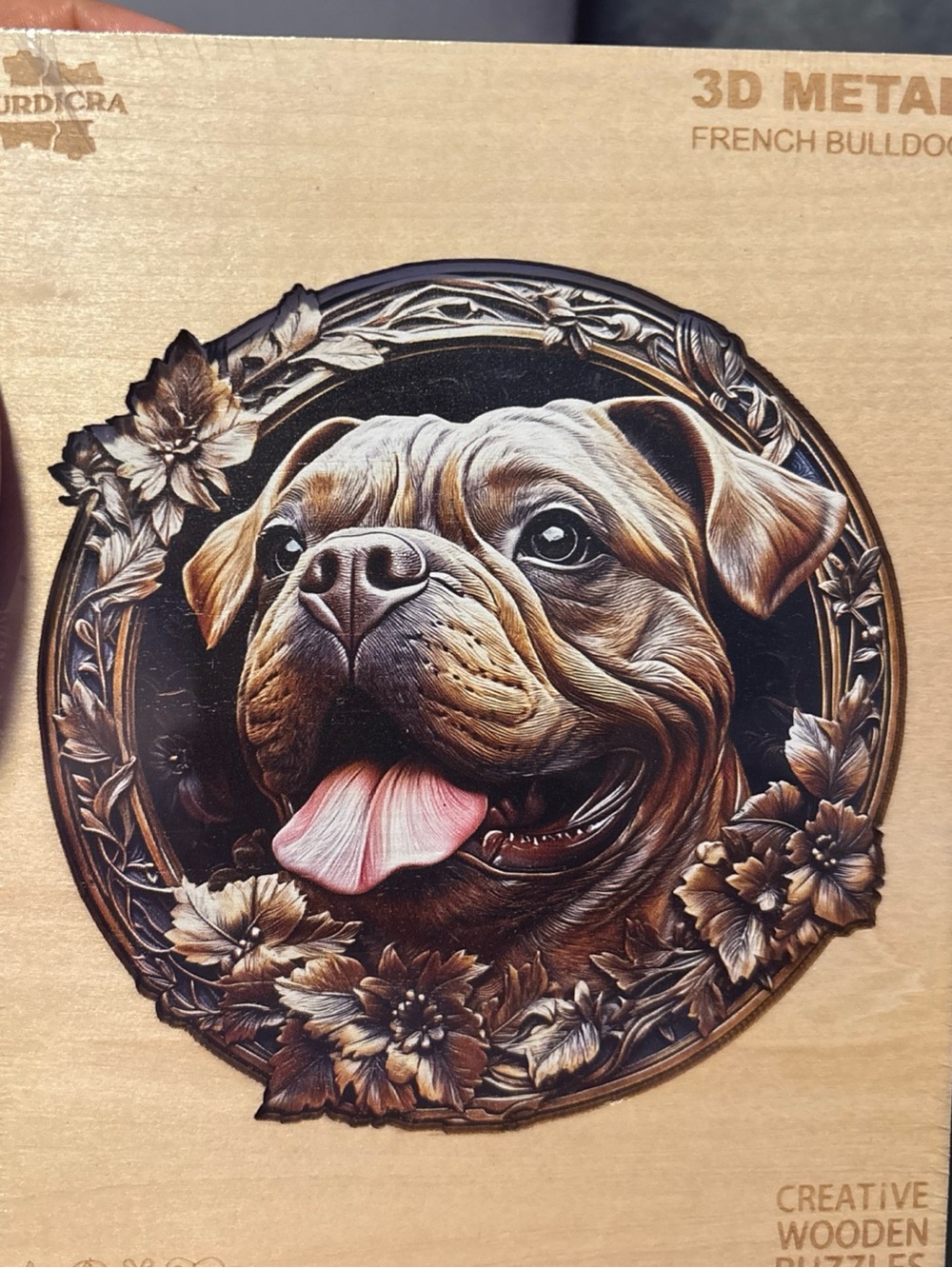 3D Metal French Bulldog Wooden Puzzle - Brown Dog Design